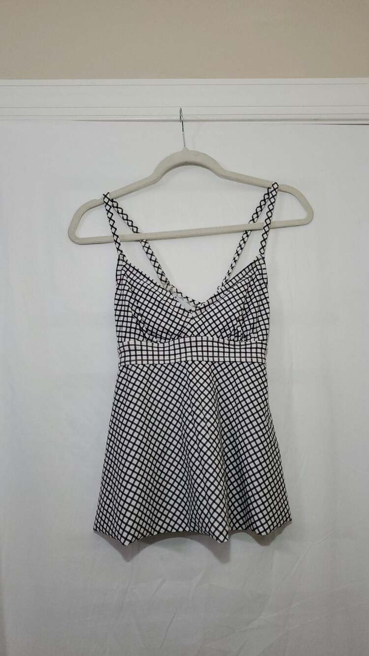 Kona Sol Black and White Gingham Tankini Top Size S